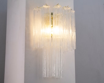 Large wall sconce with Murano glass decorated crystal color Made in Italy, vintage style wall lamp with logs