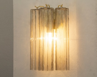 Wall sconce with Murano glass smoky color Made in Italy, vintage style wall lamp with glass trunk