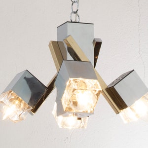 Sciolari chandelier for Stilnovo 4 lights glass cubes crystal geometric structure chrome and gold, Made in Italy