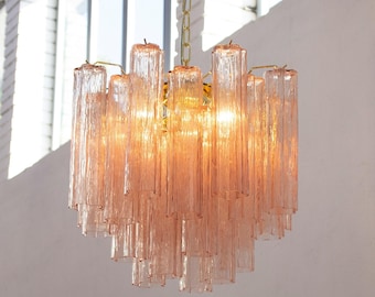 Glass suspension Murano Ø50 cm - Pink trunks Hand-blown Italy - pendant lighting