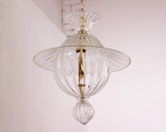 Murano Glass Lantern Pendant Lamp: Clear Artistic Suspension Light