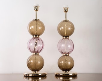 Set of 2 Table lamp multicolor Murano glass, hand blown spheres Made in Italy