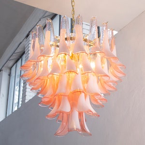 Delicious Petali suspension lamp Ø70 cm pink and white Made in Italy Murano glass, vintage chandelier