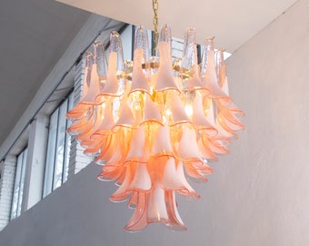 Special Listing L. Delicious Petali suspension lamp Ø70 cm pink and white Made in Italy Murano glass, vintage chandelier