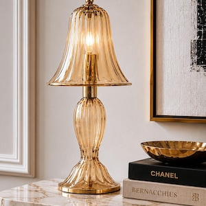 Murano Tischlampe Venezianische Sand Smoky Amber Gold Glasakzent-Licht
