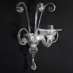 In stock! Hand blown Murano art glass wall sconce, clear glass Made in Italy, handmade modern wall lamp