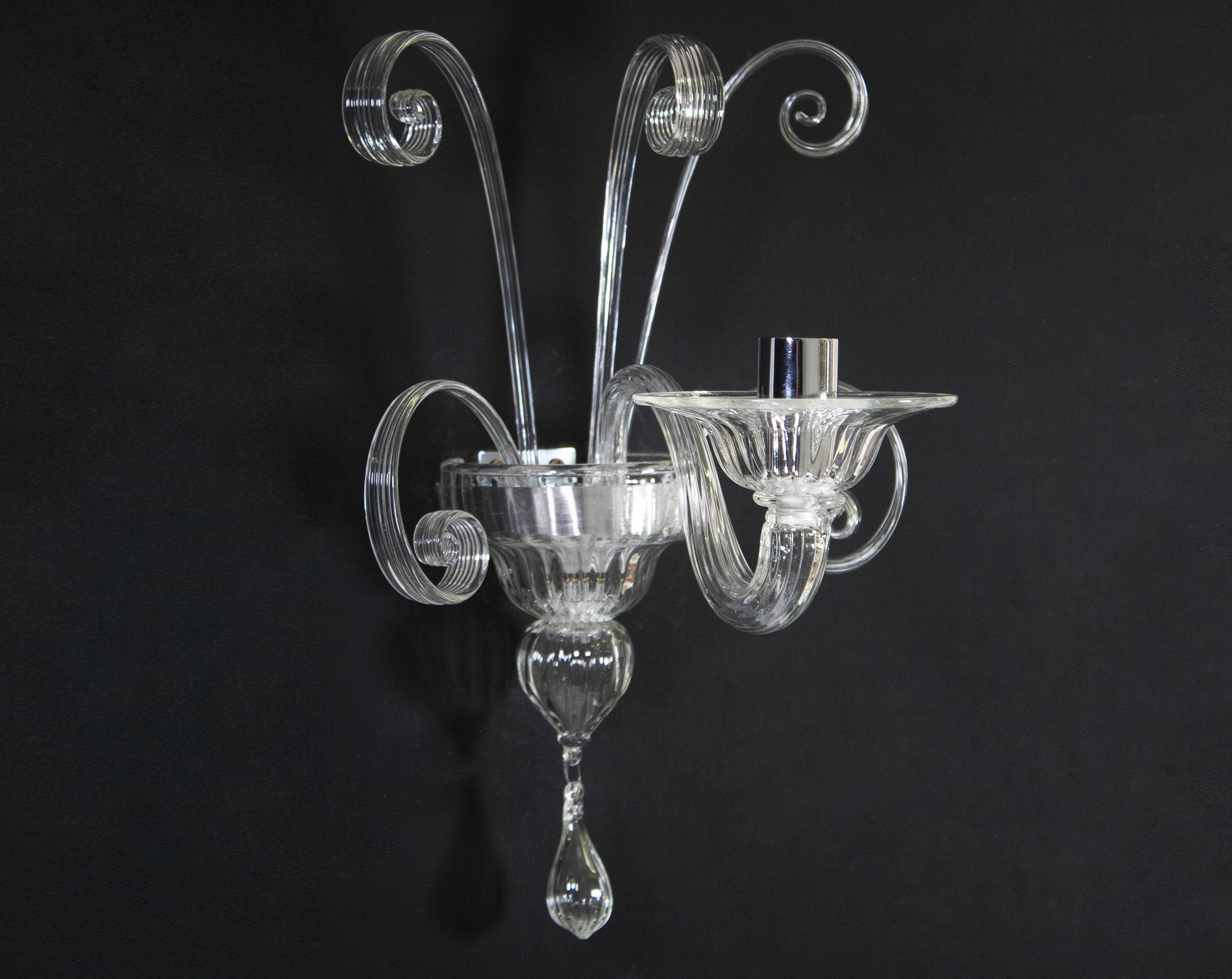 In stock! Hand blown Murano art glass wall sconce, clear glass Made in Italy, handmade modern wall lamp