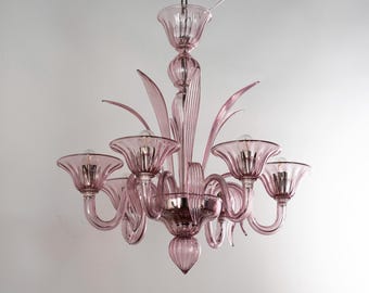 Murano Chandelier, Amethyst Color Glass, Venetian Style (6 Lights)