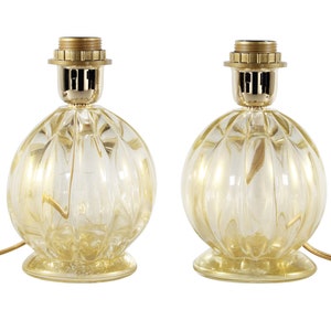 Set of 2 Vintage Murano Glass Table Lamps – Gold Ribbed Seguso Design – Italian Mid-Century Lighting