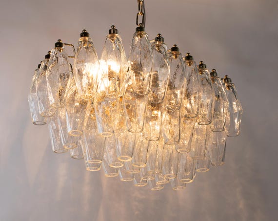 Murano Glass Vintage Chandelier Italian Poliedri Style 50cm Wide Suspension Lamp Light Fixture