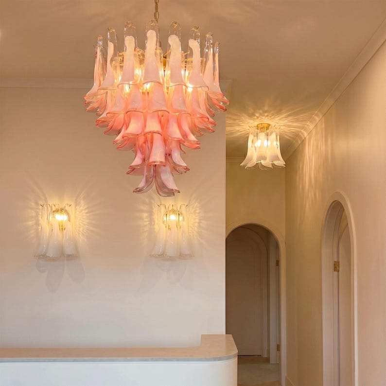 Murano Glass Sconce - Five Clear and White Petali Mid-Century Italian wall light image 16