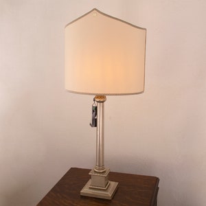 Unique Piece! Beby Italy Neoclassic table lamp, handmade lampshade ivory color decorated with crystal, height 91cm Made in Italy