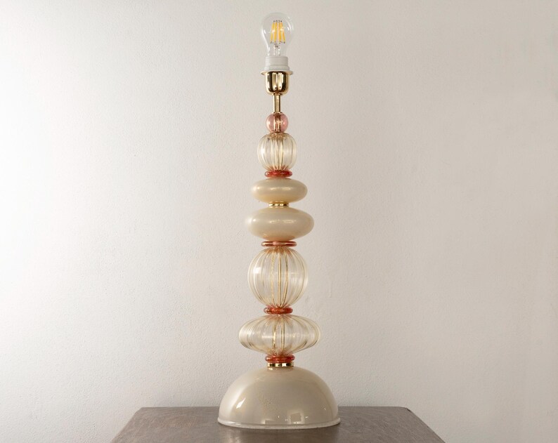Glass Table Lamps: Murano Handmade Pair (Ivory, Pink, Gold Leaf) image 6