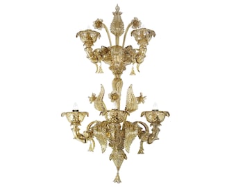 In stock, outlet factory!  Murano glass Venetian wall sconce in blown fumè glass, handmade Made in Italy, Venetian lamp 2 tiers