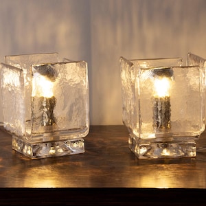 Pair of Murano glass table lamps in clear, original Made in Italy lamp vintage Italian Mid Century Modern Style