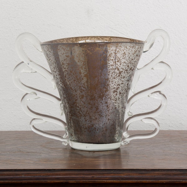 Unique blown Murano glass vase artistic Venini Napoleone Martinuzzi Deco Style, entirely handmade Made in Italy design