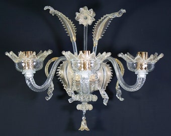 Wall Sconce Lighting: Murano Glass with Gold Accents - Handmade Italy