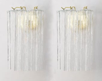 Wall mounted lights Pair - Clear Original Murano Glass Hand-blown Italy - Designer Lamp