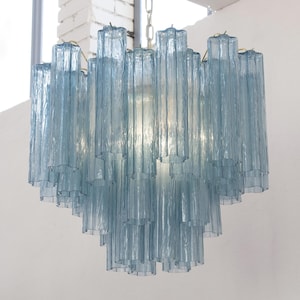 Murano pendant Tronchi Ø55 cm - Blue Glass Hand-blown Italy - Mid-Century Modern