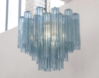 Murano pendant Tronchi Ø55 cm - Blue Glass Hand-blown Italy - Mid-Century Modern