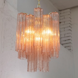 Lampadario Murano Tronchi Ø35 cm - Vetro rosa soffiato a mano in Italia - Stile vintage