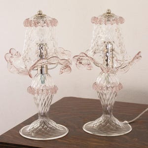 Glass table lamp, Set of two Classic Murano Bedside Accent light, amethyst color
