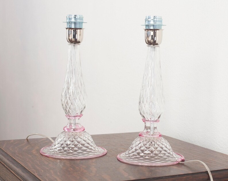 Murano-Tischlampen: Transparentes Glas mit rosa Akzenten (2er-Set) Bild 1
