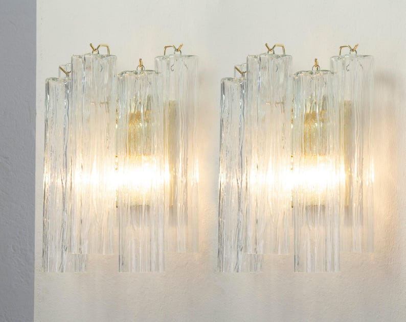 Paire d'appliques murales, Tronchi H35cm - Verre transparent soufflé à la main en Italie - Style moderne du milieu du siècle image 1