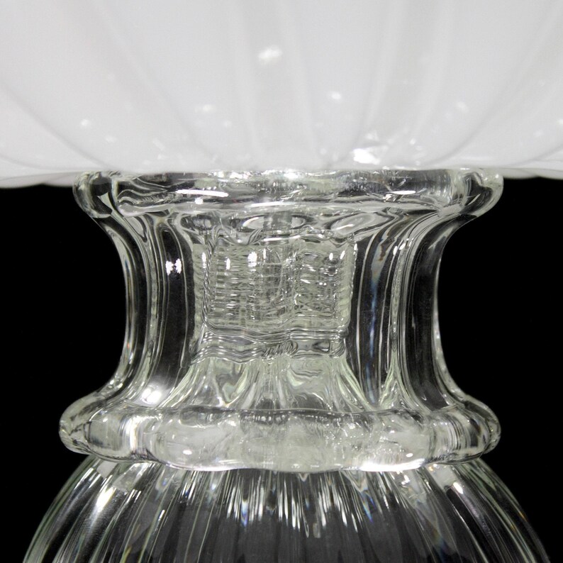 A close-up view of a clear glass lampshade, showcasing its intricate design and texture.