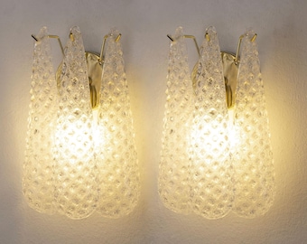 Murano Glass Wall Sconces: Pair with Crystal Spoon-Shaped Shades