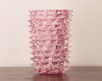 Pink Murano Glass Rostrato Vase, Italian Mid-Century Barovier Style