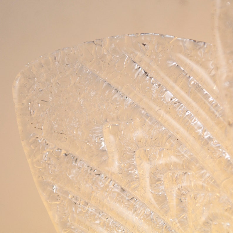 Transparente Deckenleuchte aus Muranoglas, handgefertigte Blätter mit Körnung, Design-Kronleuchter Made in Italy Bild 9