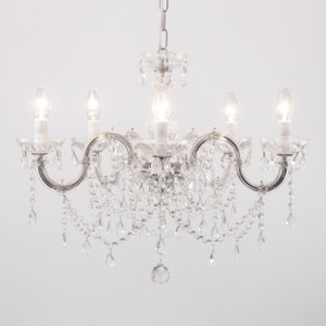 Dramatic Maria Theresa chandelier with pendant crystals and garlands of Murano glass octagons, Made in Italy Venetian for events