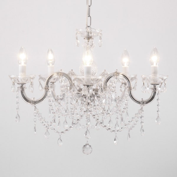 Dramatic Maria Theresa chandelier with pendant crystals and garlands of Murano glass octagons, Made in Italy Venetian for events