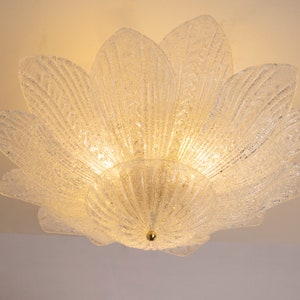 Clear Murano glass ceiling lamp, handmade leaves with grit, chandelier design Made in Italy