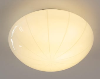 Lampada da soffitto vintage Murano: vetro bianco latte con filigrana, 28 cm