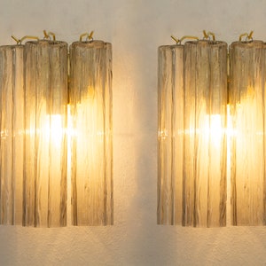 Set of 2 Wall sconce with Murano glass Tronchi smoky color Made in Italy, vintage style wall lamp with glass trunk