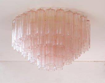 Ceiling Light Murano Ø65 cm - Pink Glass Hand-blown Italy - Mazzega Style Decorative lamp