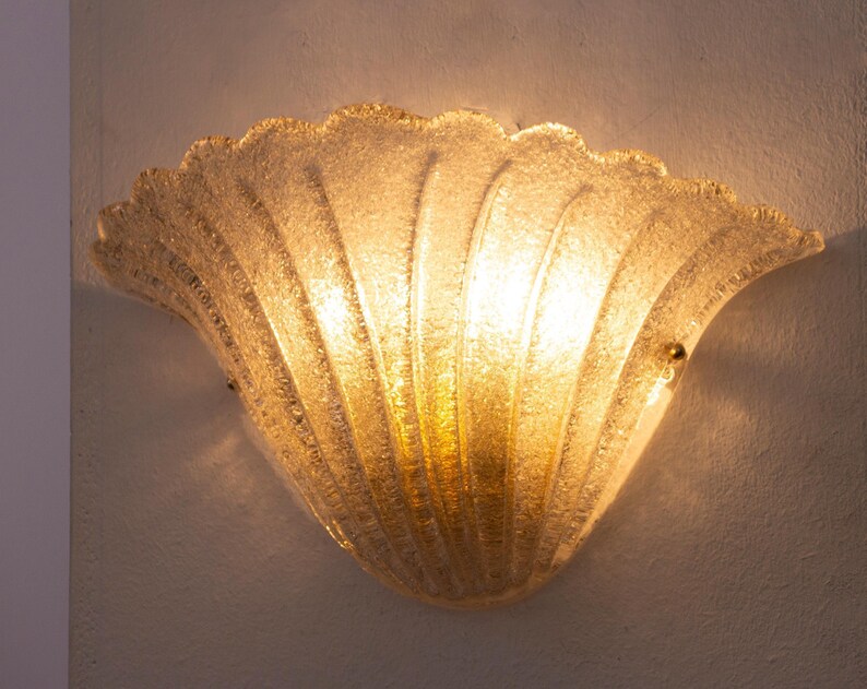 Murano Glass Wall Lamp: Smoky Vintage Sconce Shell-Shaped (Handmade Italy) image 9