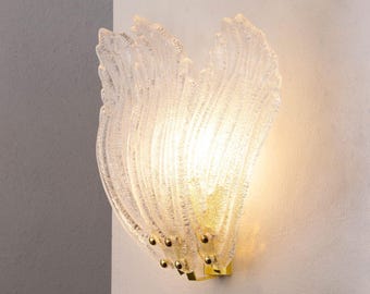Murano Glass Wall Sconce, 3 crystal Leaf Design (Handmade Italian Lamp)