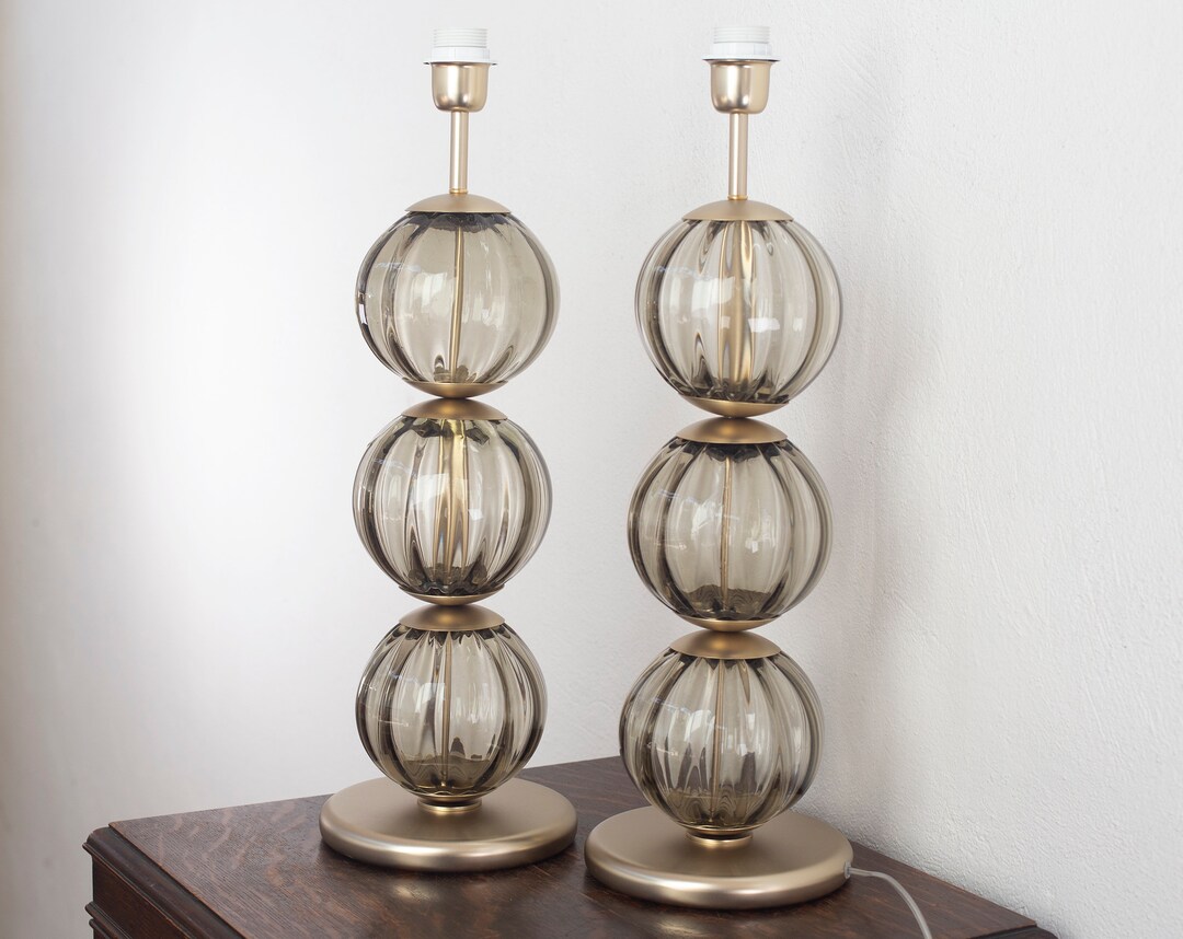 Set of 2 Table Lamps With Murano Blown Glass Spheres Gray Color ...