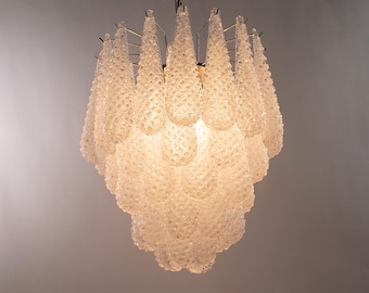 Lampadario a sospensione in vetro di Murano color cristallo Ø55 cm Made in Italy, lampadario di design in stile vintage