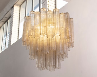 Suspension lamp Made in Italy Tronchi in grey Murano glass of vintage design, ceiling chandelier