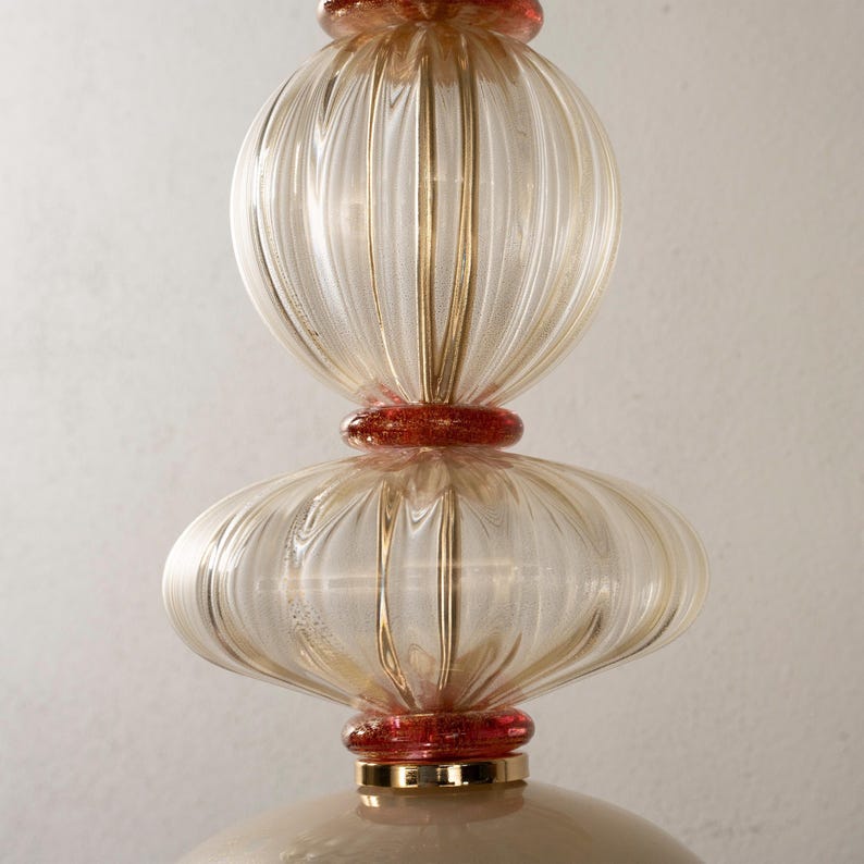 Glass Table Lamps: Murano Handmade Pair (Ivory, Pink, Gold Leaf) image 13