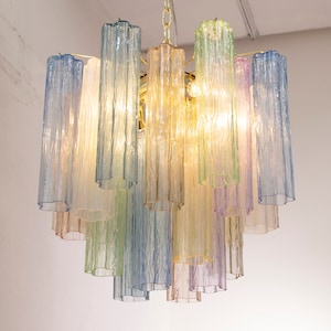 Suspension lamp Made in Italy Tronchi in multicolor Murano glass, vintage style ceiling chandelier 53 cm diameter
