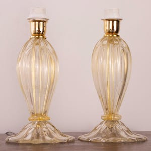 Lampes de table Murano, verre transparent avec feuille d'or (lot de 2)