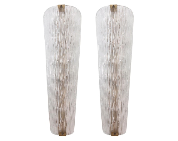 Murano Glass Wall Sconces Pair: Handmade Texture Patina Brass, mid-century modern