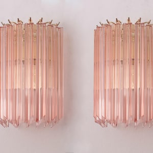 Apliques de pared de cristal de Murano (juego de 2) Estilo vintage rosa - Prismas facetados