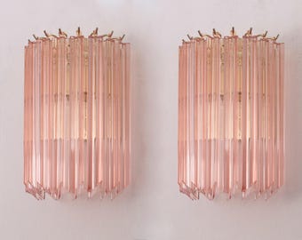 Murano Glass Wall Sconces (set of 2) Pink Vintage Style - Faceted Prisms