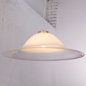 Large Italian glass pendant Lamp Ø70 cm, Murano Glass chandelier with incalmi in white 1980s Made in Italy